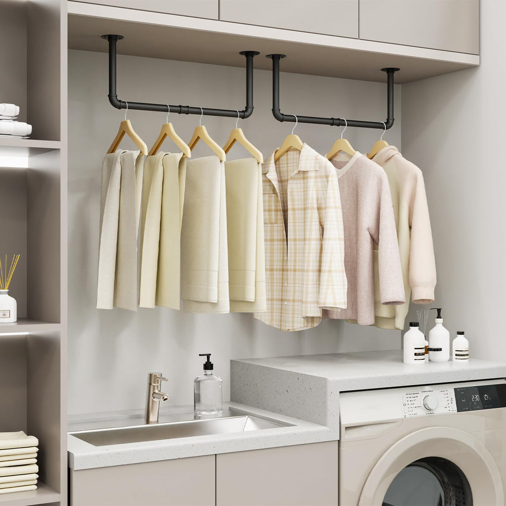YheenLf 2-Pack Wall Mounted Clothes Rail – 100cm Industrial Garment Rack