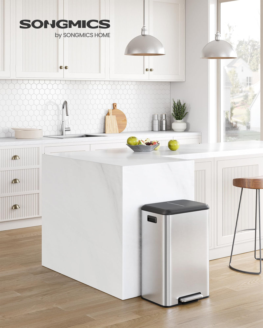 Songmics 40L Kitchen Pedal Bin | Soft Close Stainless Steel Waste Bin
