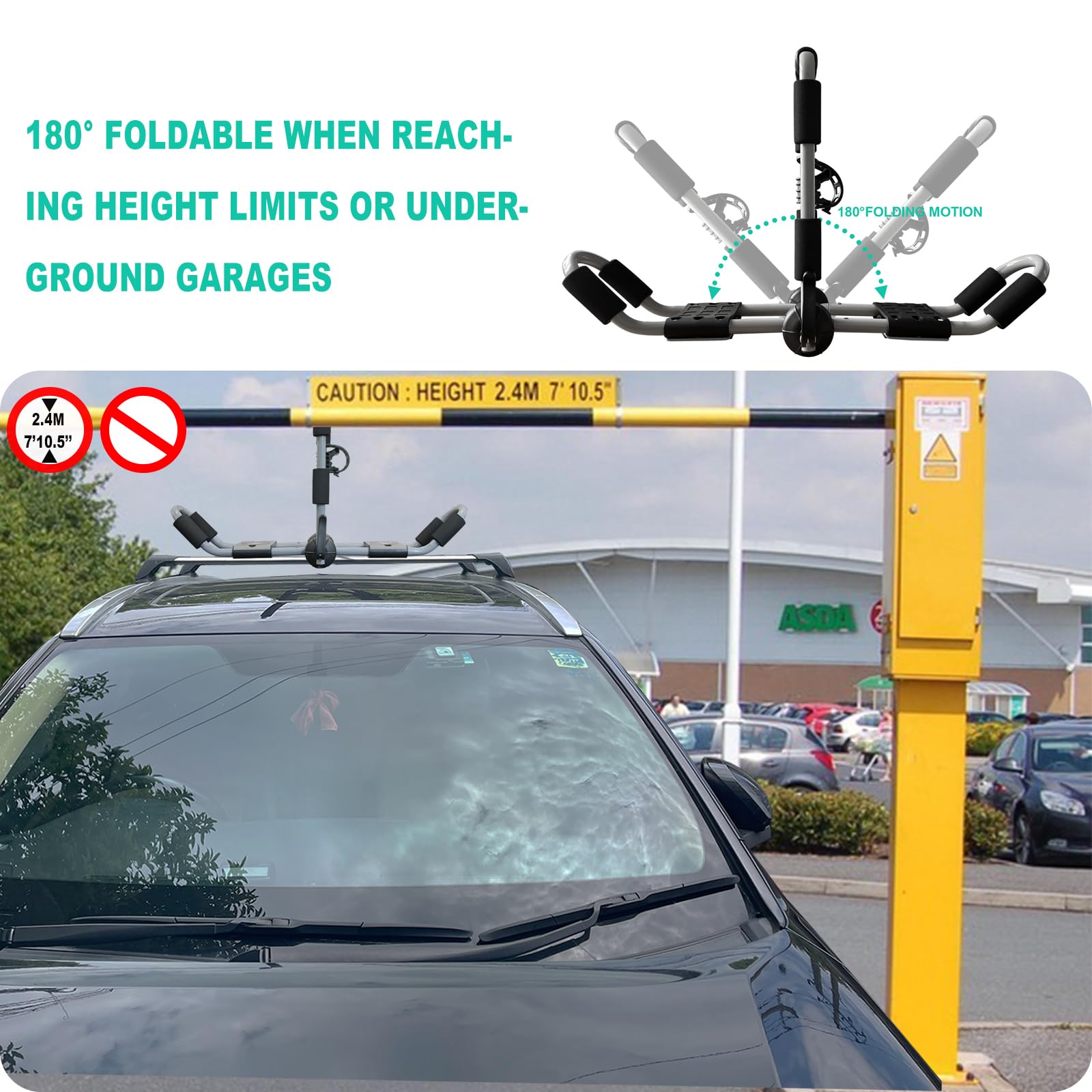 ASMSW Folding Kayak Roof Rack | 4-in-1 Adjustable J-Bar with Straps