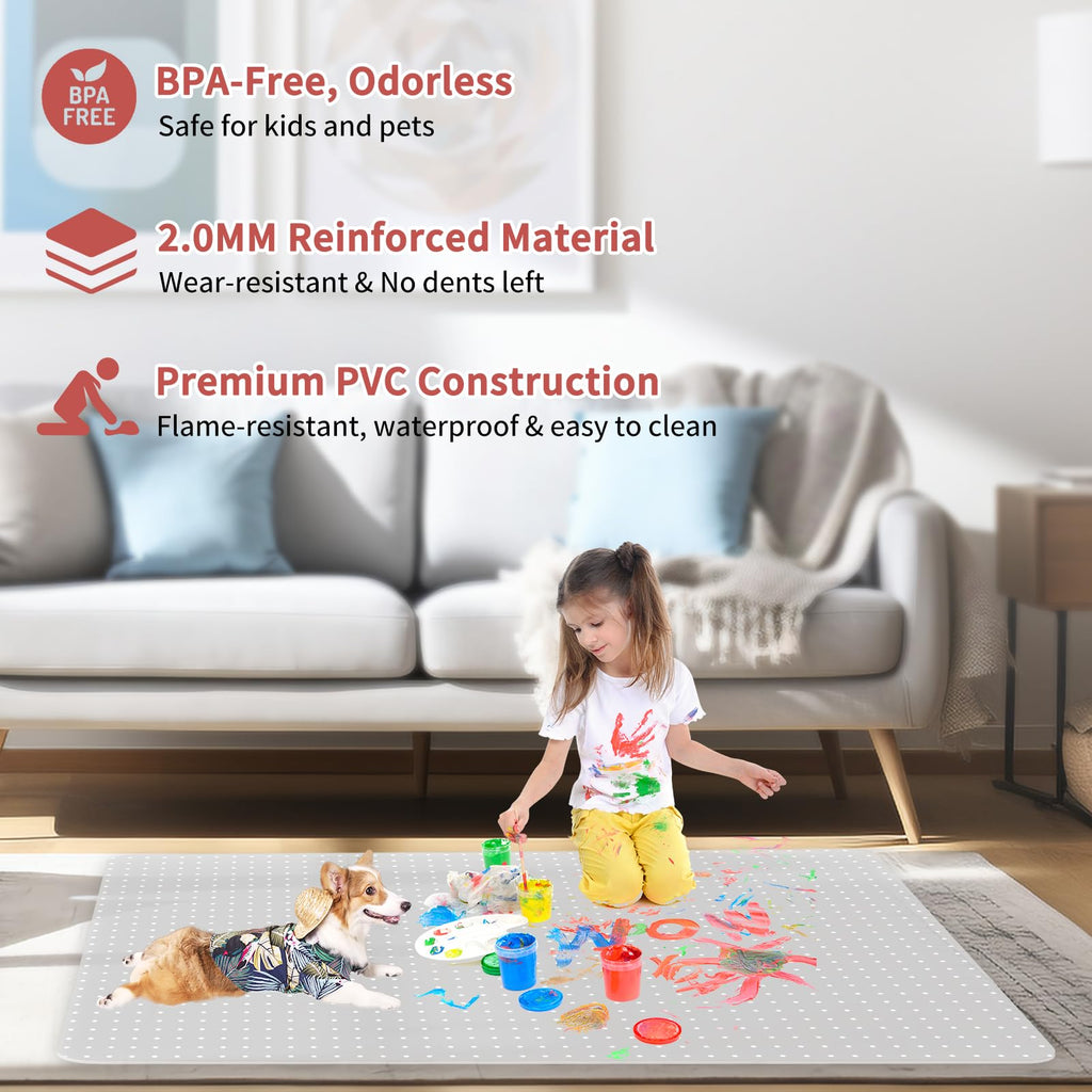 MUEZDUR PVC Chair Mat for Carpets – 90x120cm Studded Floor Protector