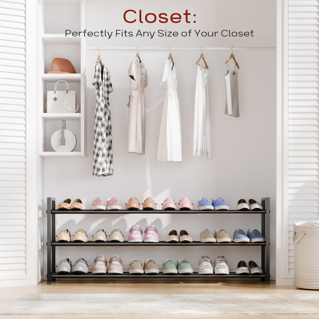 Bumusty 3 Tier Long Expandable Shoe Rack, Black - image 4