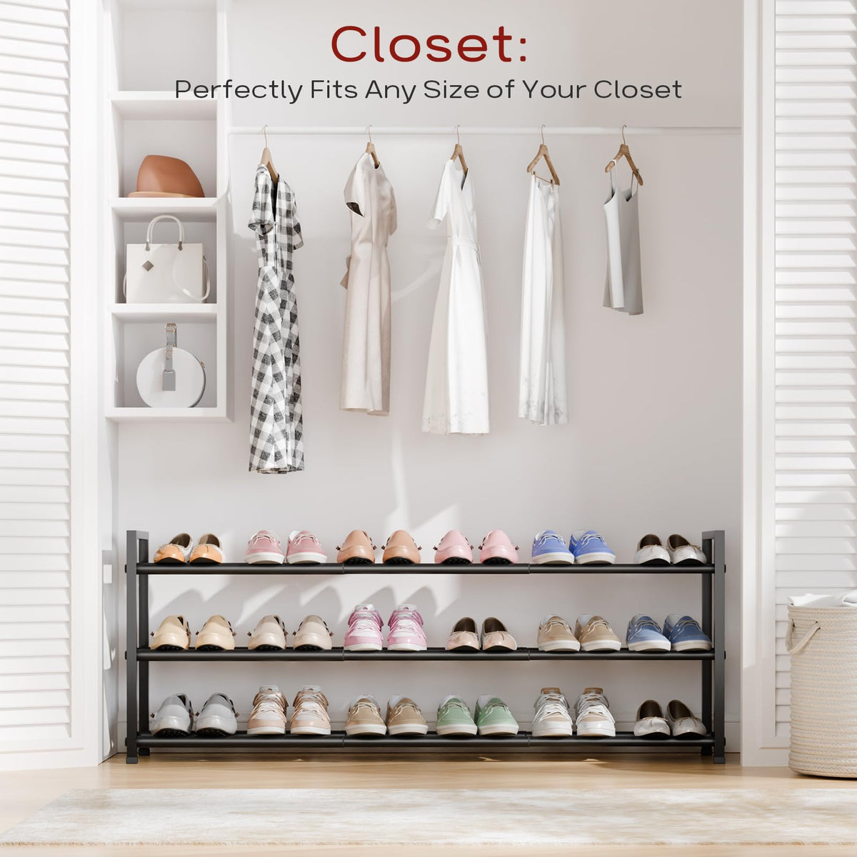 Bumusty 3 Tier Long Expandable Shoe Rack, Black - image 4