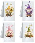 CUTHOLLOW Gnome & Flower Microfiber Kitchen Towels – 4 Pack, 60x40cm