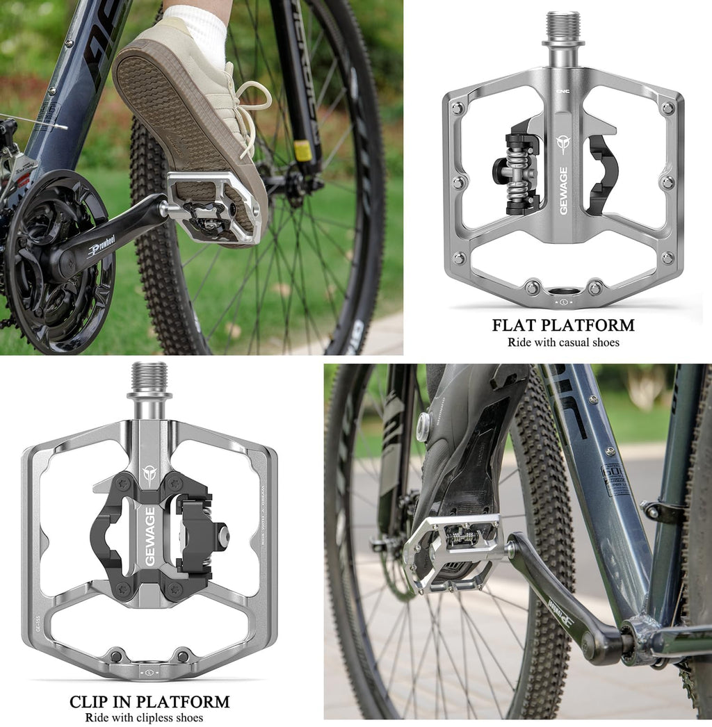 GEWAGE Dual Function MTB Pedals | CNC Aluminum SPD & Flat 9/16" Bike Pedals