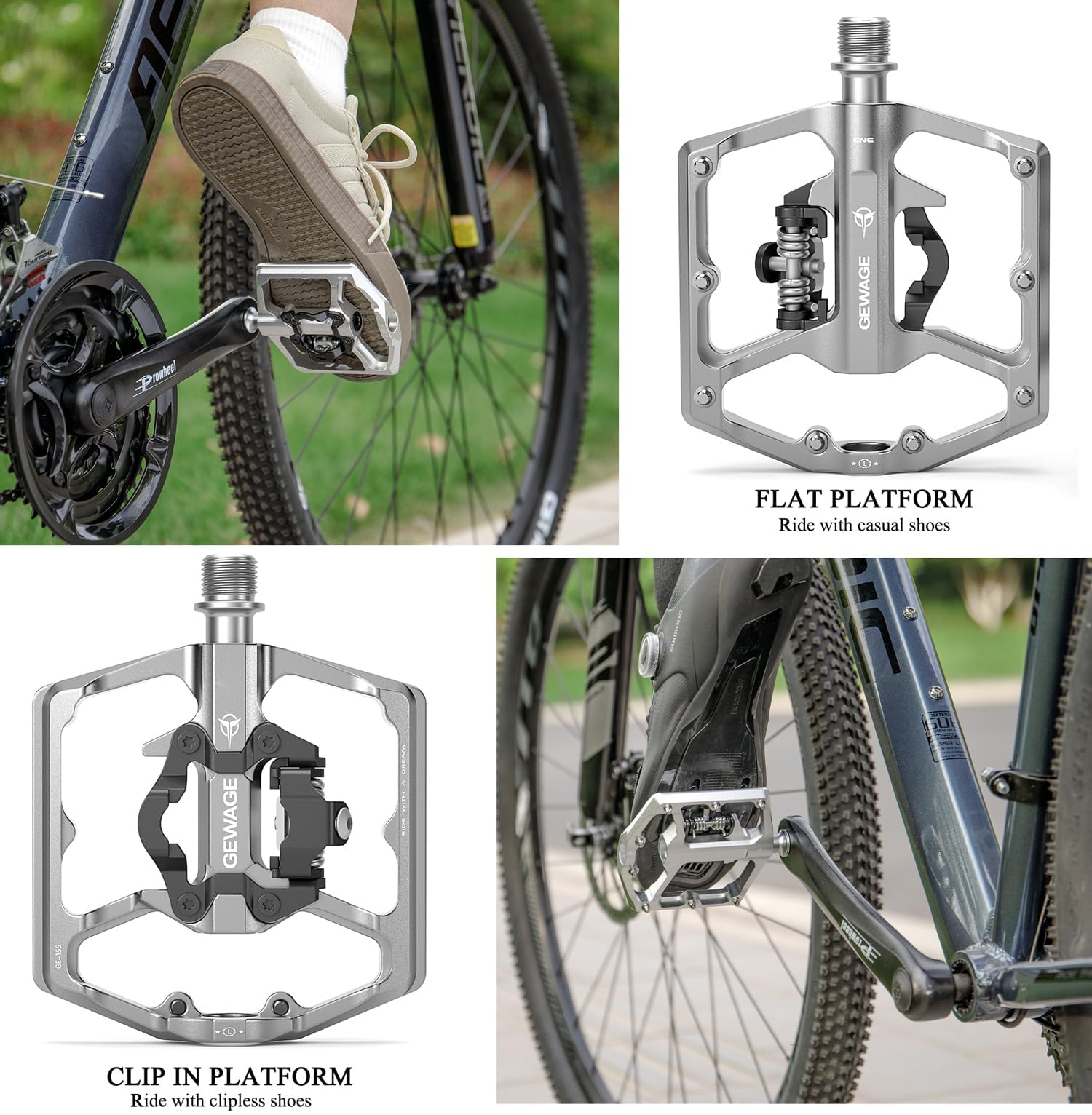 GEWAGE Dual Function MTB Pedals | CNC Aluminum SPD & Flat 9/16" Bike Pedals