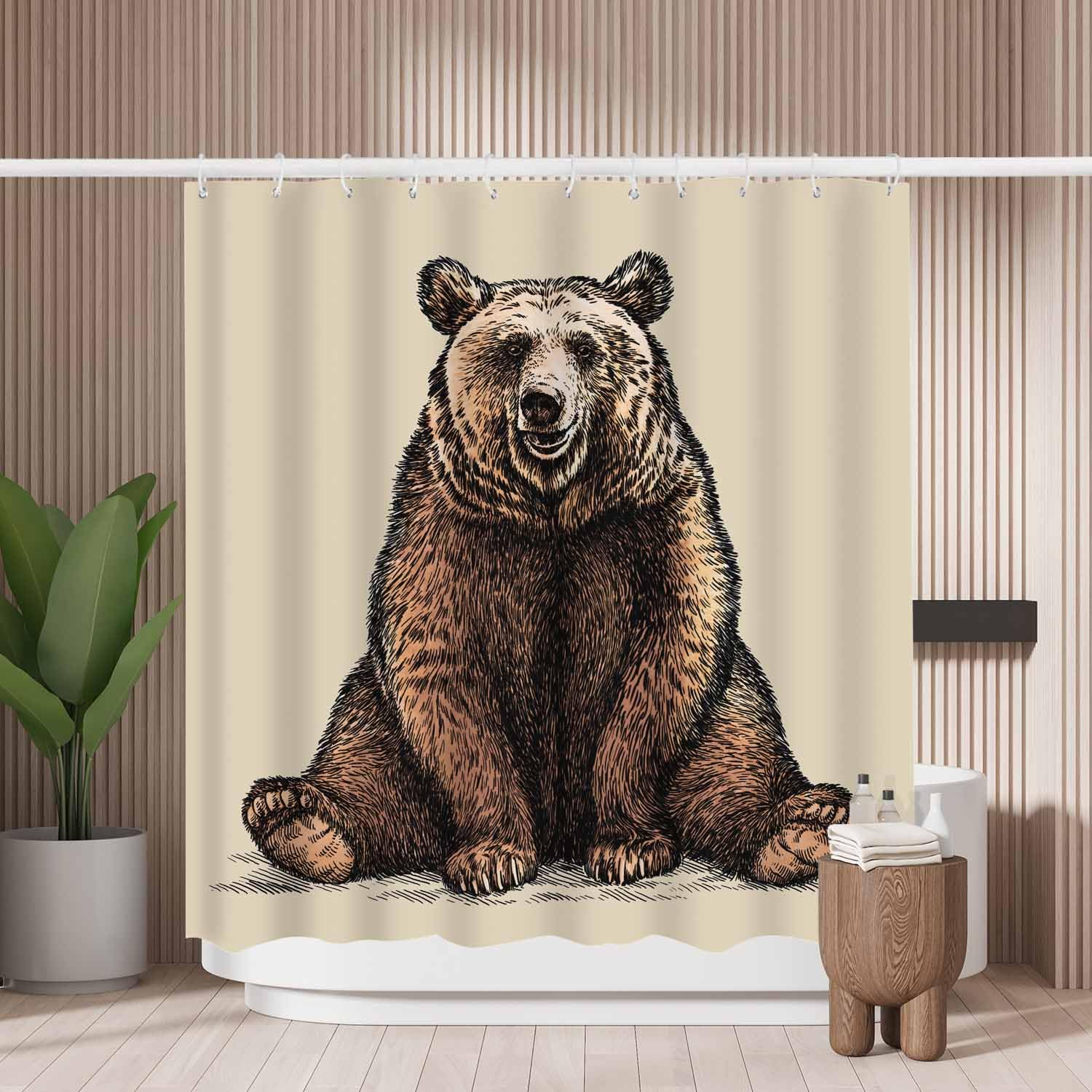 Brown Bear Shower Curtain – Mold Resistant Polyester Fabric