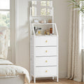 OYRREU Tall Dresser with Adjustable Mirror | 4 Fabric Drawers, White