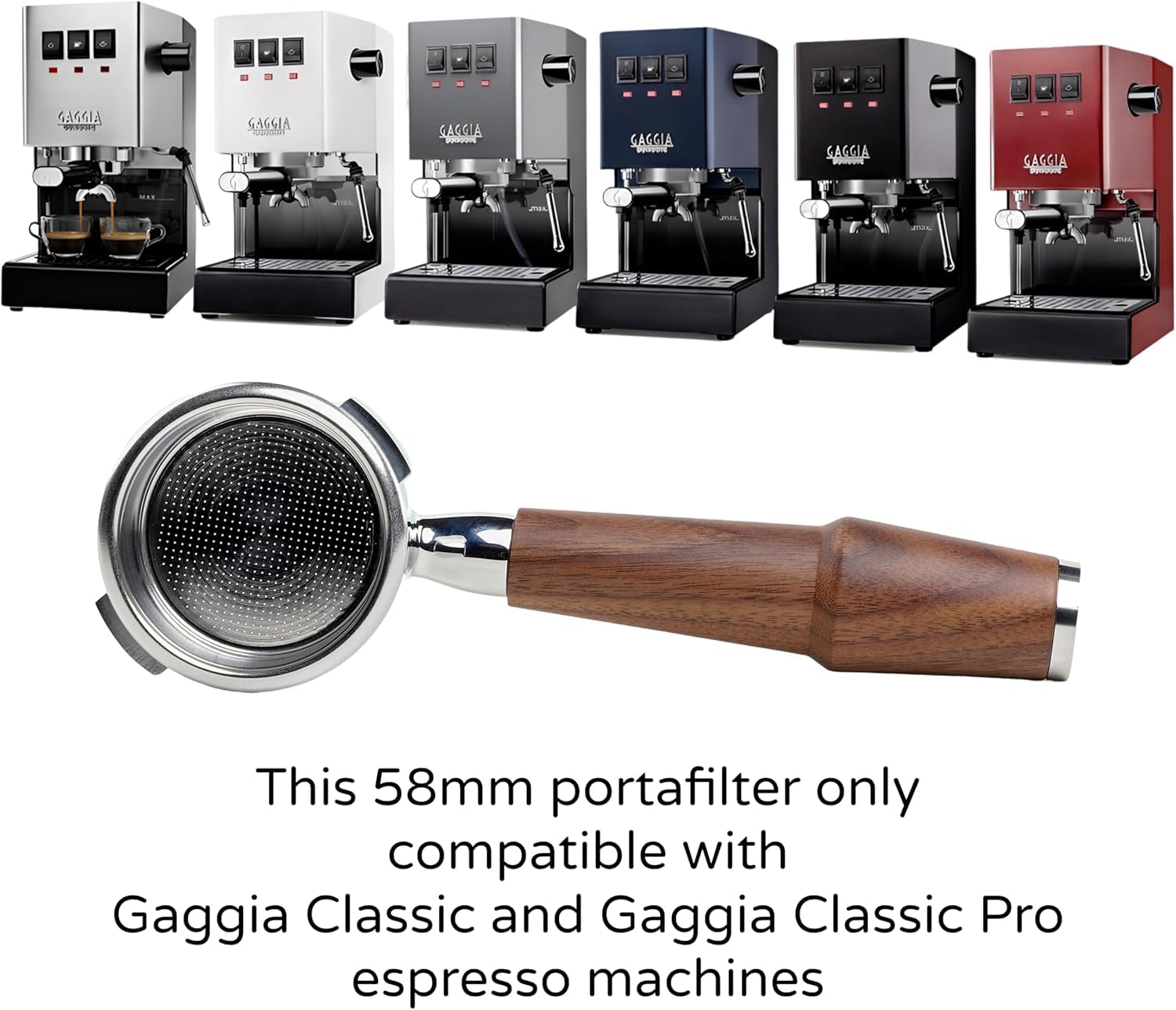 KNODOS Bottomless Portafilter for Gaggia 58mm - Walnut Handle & Basket