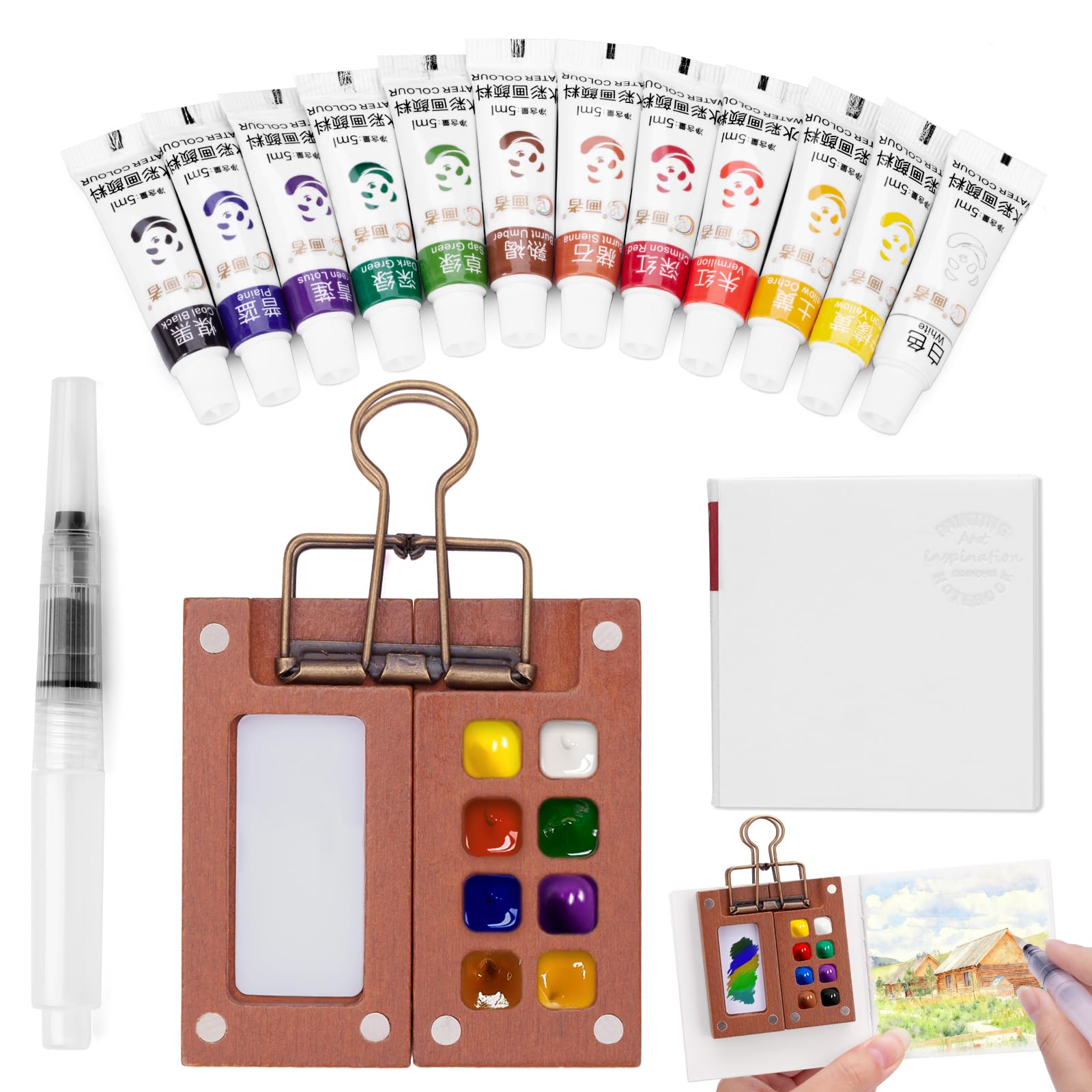 Mini Travel Watercolor Set – 12 Colors & Wooden Palette