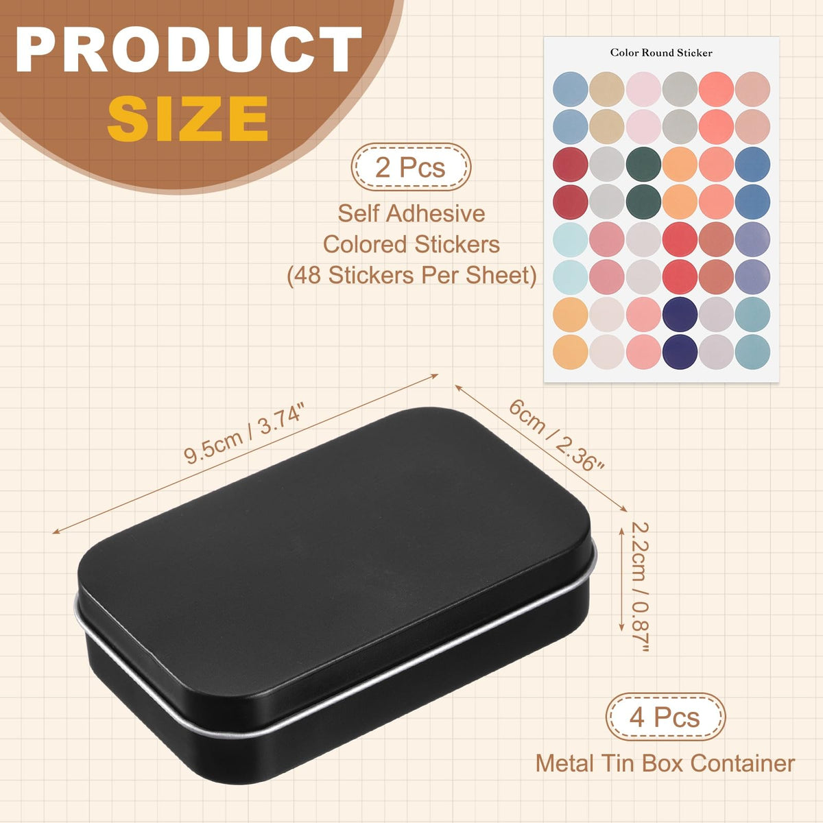 sourcing map 4Pcs Metal Tin Box Container, 3.7x2.4x0.9 Rectangular Empty Box with Self Adhesive Colored Stickers - image 2