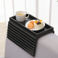 GEHE Bamboo Sofa Arm Tray – Foldable Anti-Slip Couch Armrest Table, Black