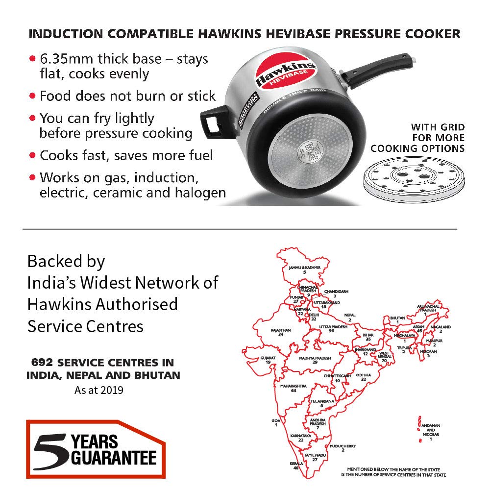 Hawkins Hevibase Pressure Cooker | 6.5 Litre Induction Base – Silver