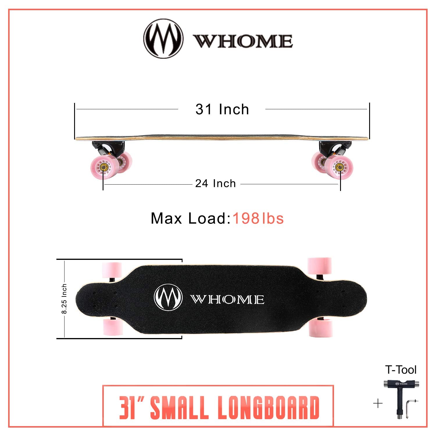 WHOME Pro 31" Small Longboard Cruising Skateboard with T-Tool – Deer Bird