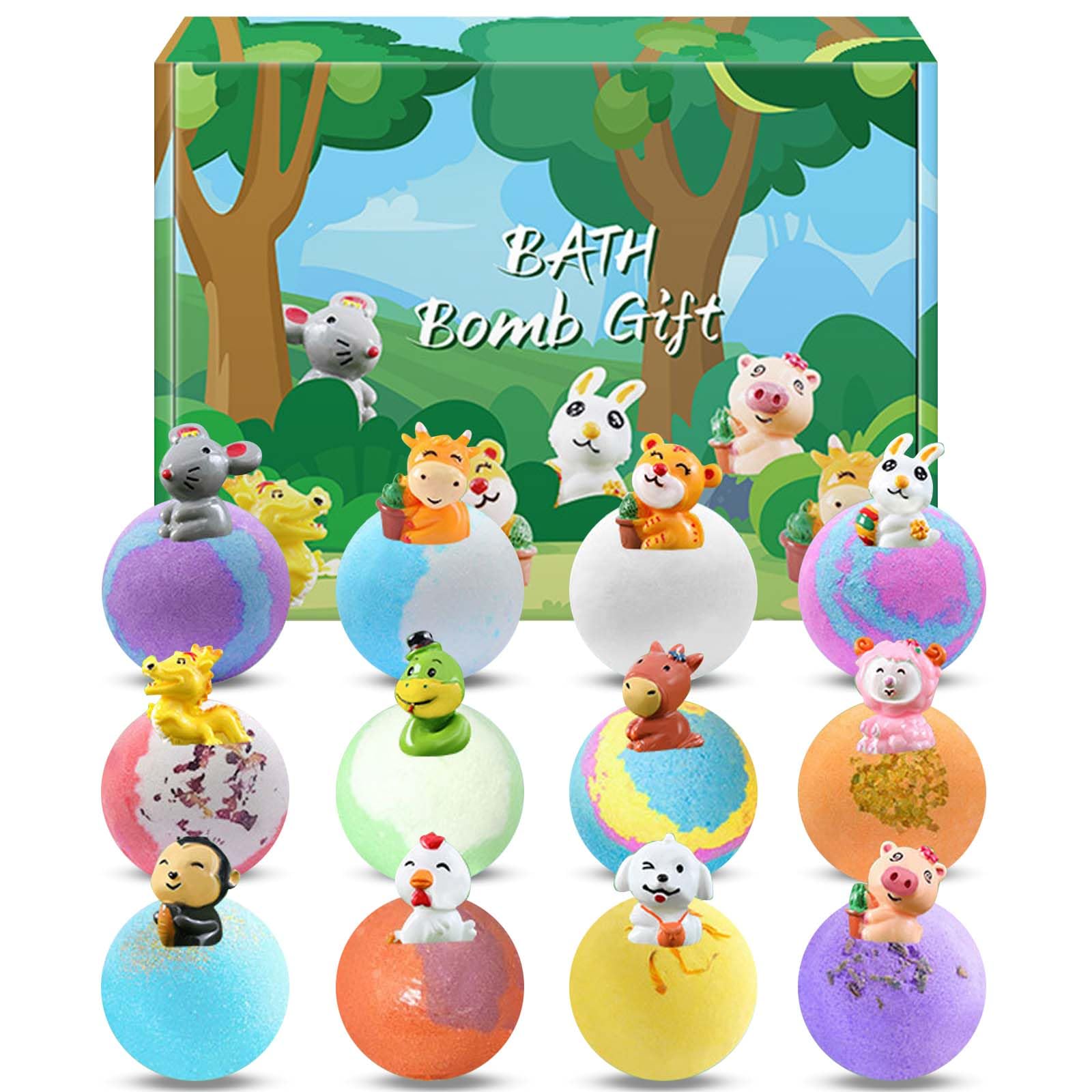 Kids Bath Bombs with Animal Toys – 12Pcs Organic Gift Set
