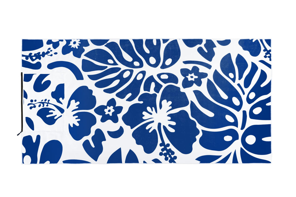 Olly & Rose Luxury Microfibre Large Beach Towel with Zip Pocket and Inflatable Pillow and Reversible Pattern 90 x 160cm Blue - image 3