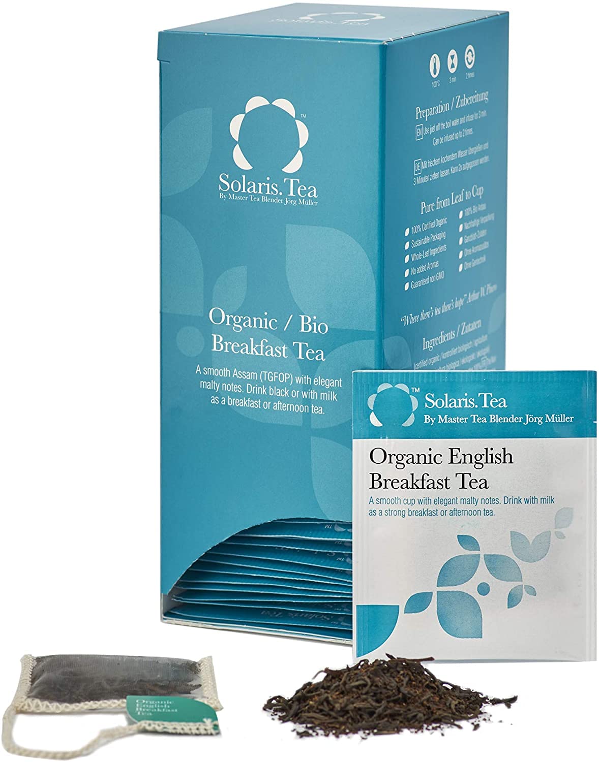 Solaris Organic English Breakfast Tea | Whole Leaf | 40 Biodegradable Bags