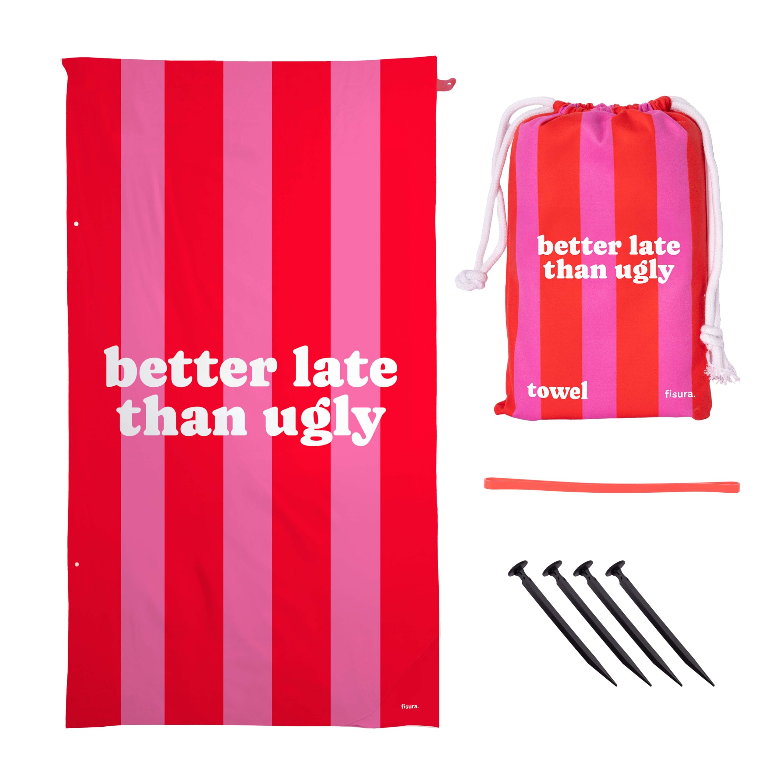 Fisura Oversized Microfiber Beach Towel – Sand-Proof Pink & Red Poncho