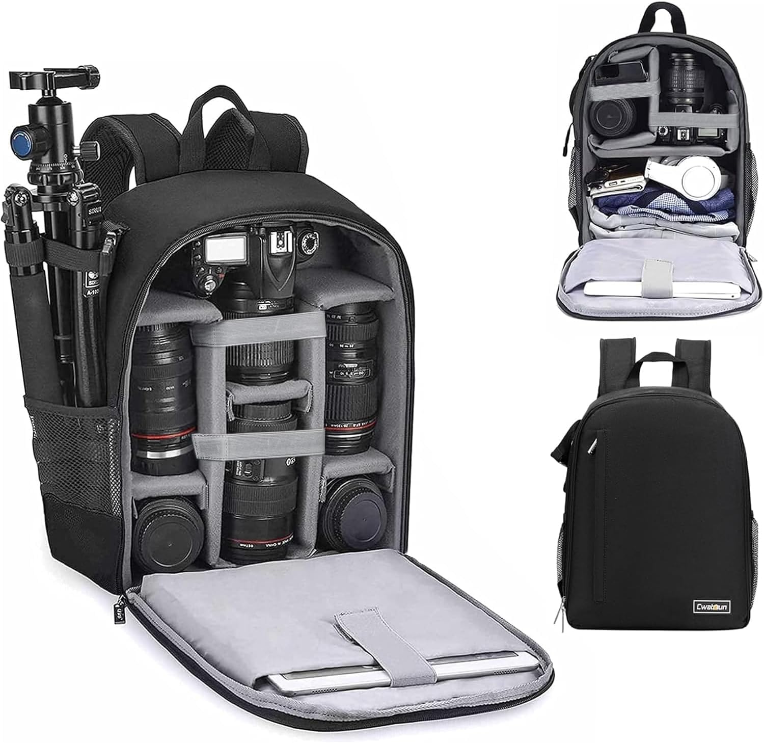 Cwatcun Waterproof Camera Backpack with Tripod Holder for DSLR SLR
