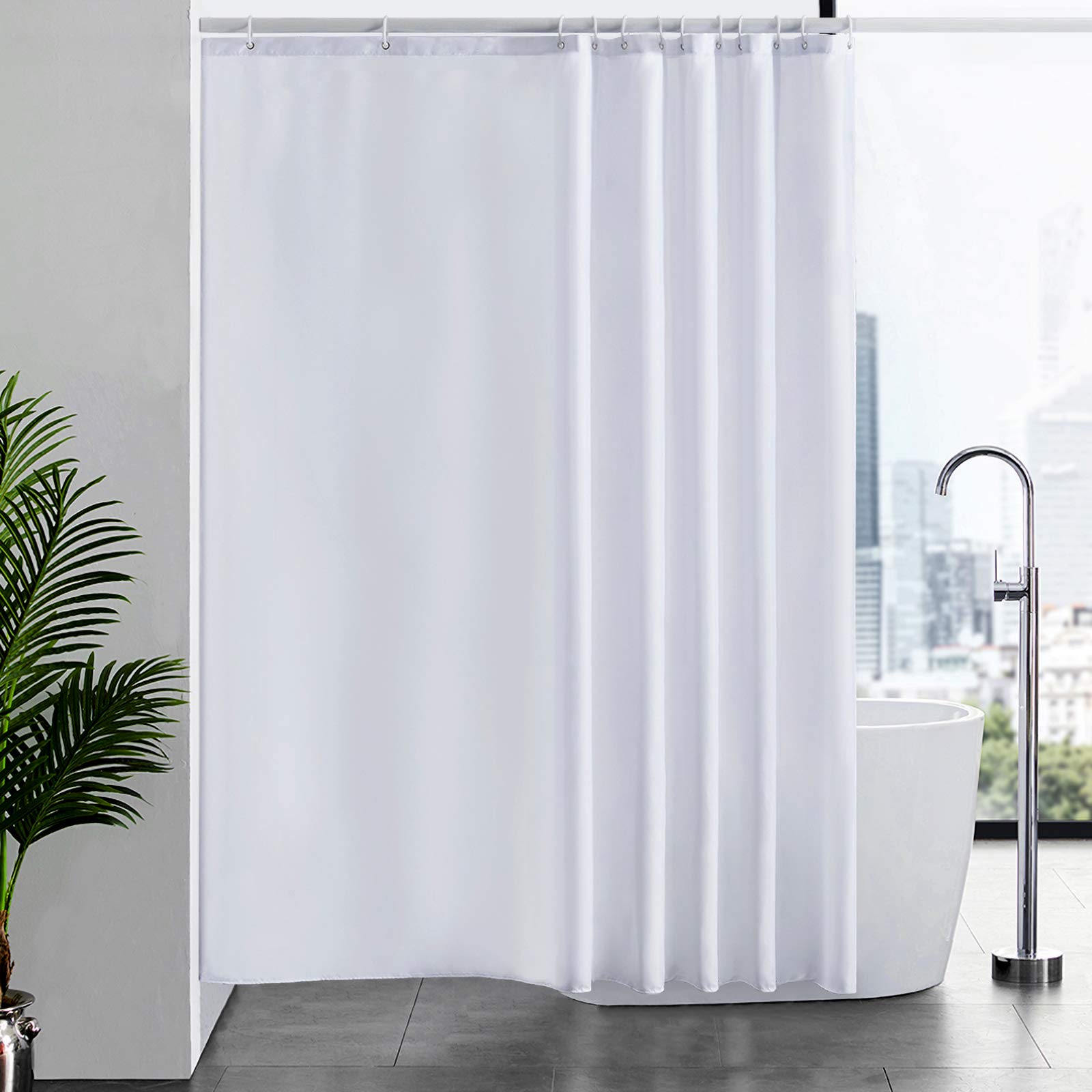 Furlinic White Shower Curtain – Mold Resistant Waterproof Fabric, 200x200cm