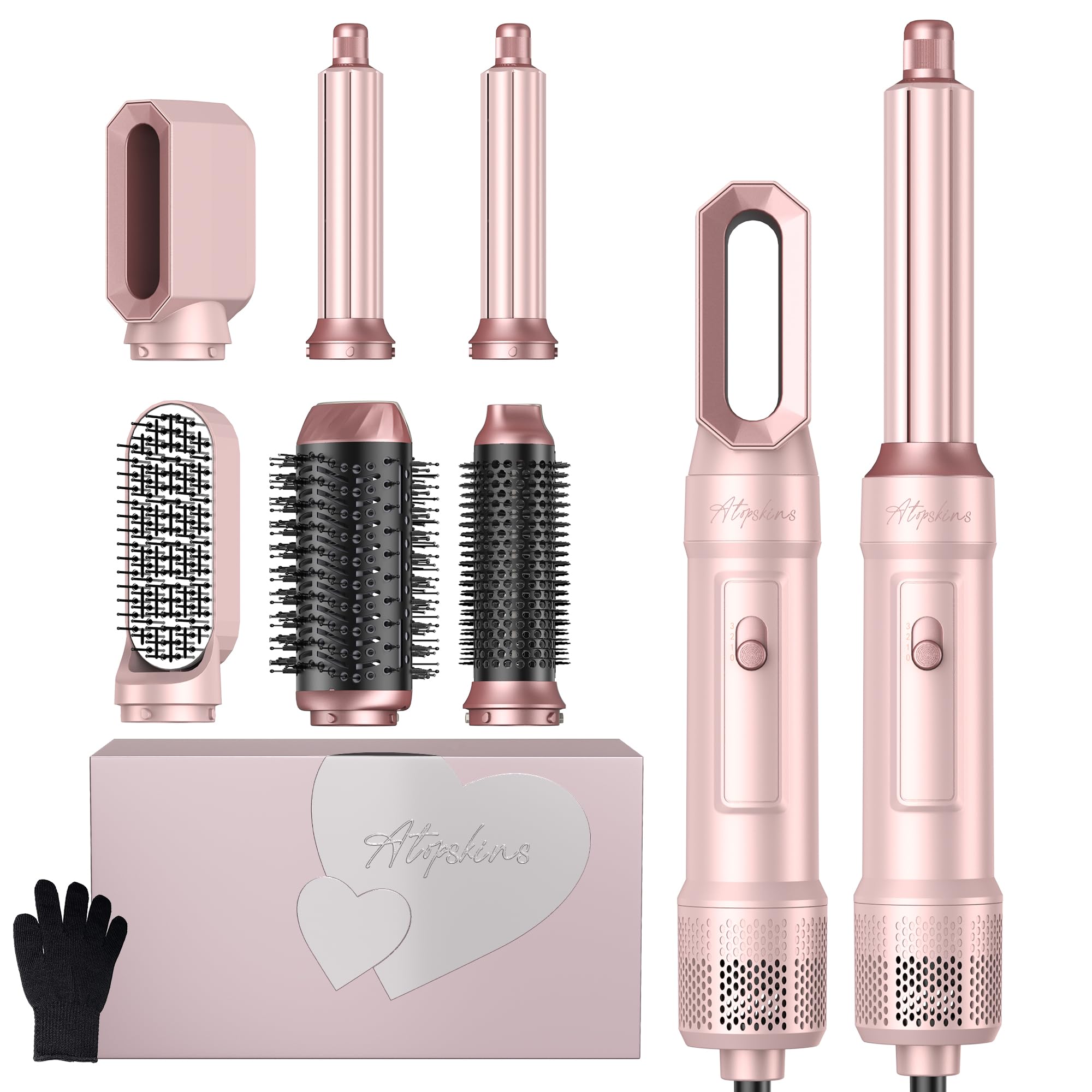 Atopskins 6-in-1 Hair Dryer Brush Set | Ionic Air Styler & Curler – Pink