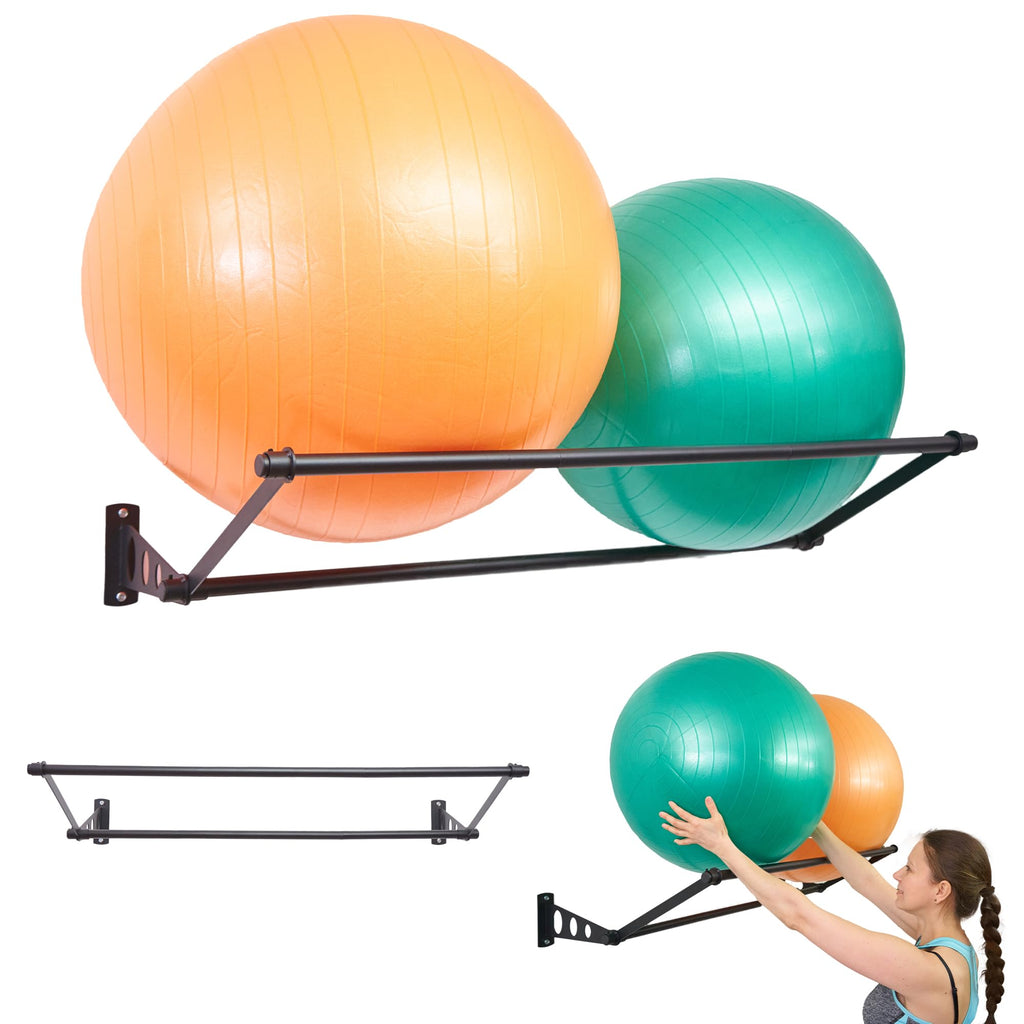 Wall Mounted Exercise Ball Holder - Matte Black Steel Rack