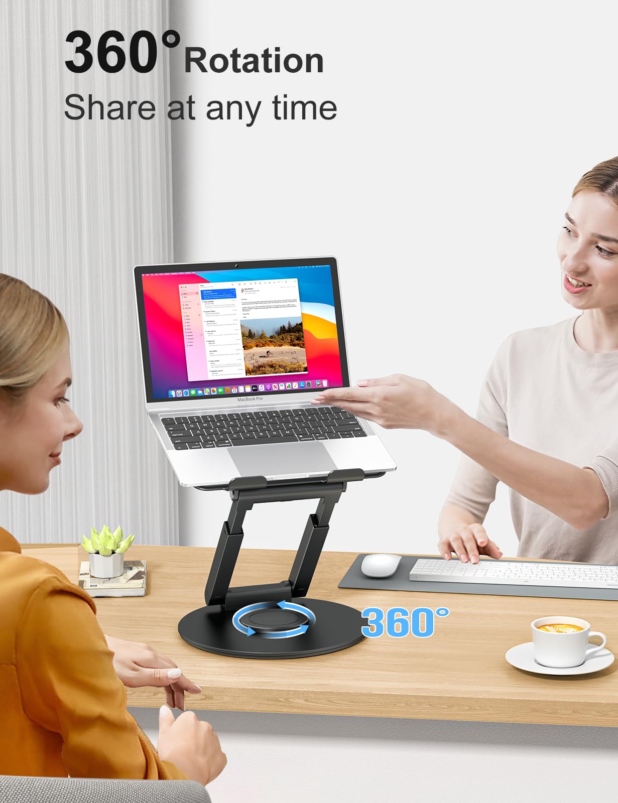 Tounee Telescopic Laptop Stand | 360 Swivel Sit-to-Stand Riser | Black