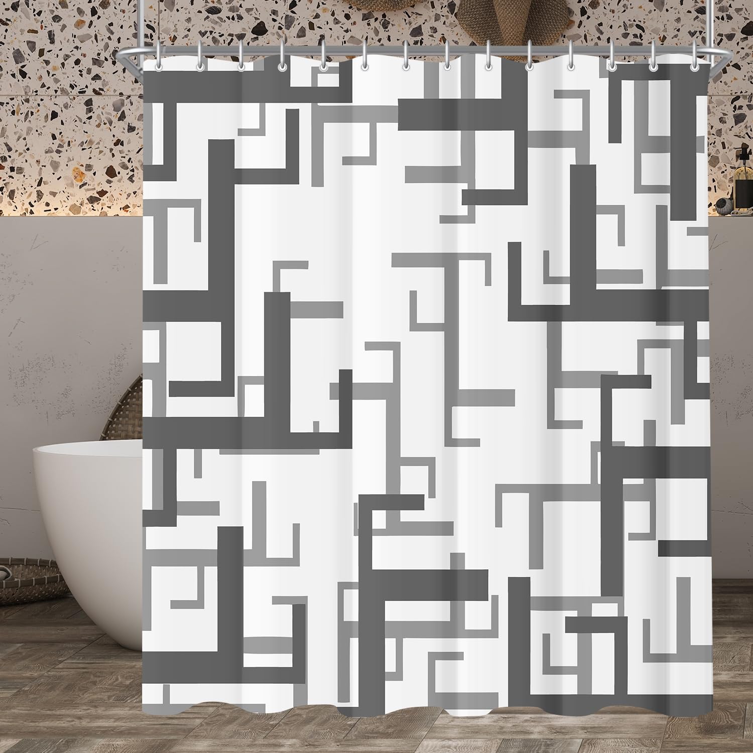 Lerores Anti-Mould Shower Curtain | 200x200cm Weighted Hem Polyester