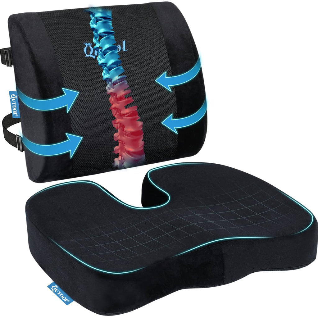 QUTOOL Memory Foam Seat Cushion & Lumbar Support Pillow for Office Chair