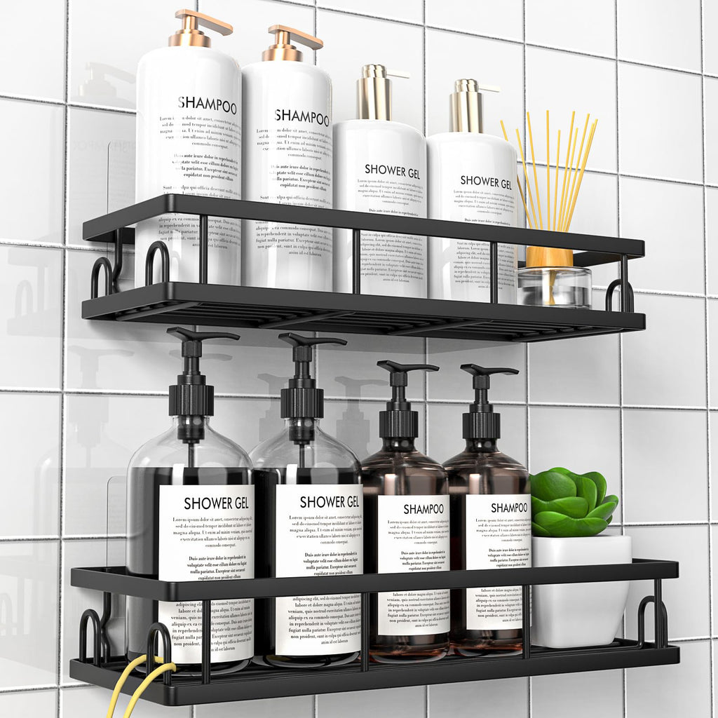 UUlioyer Shower Caddy, Shower Shelf No Drilling Black-2 Pack