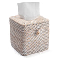 Rattan Tissue Box Cover – Square Wicker Holder, Whitewash