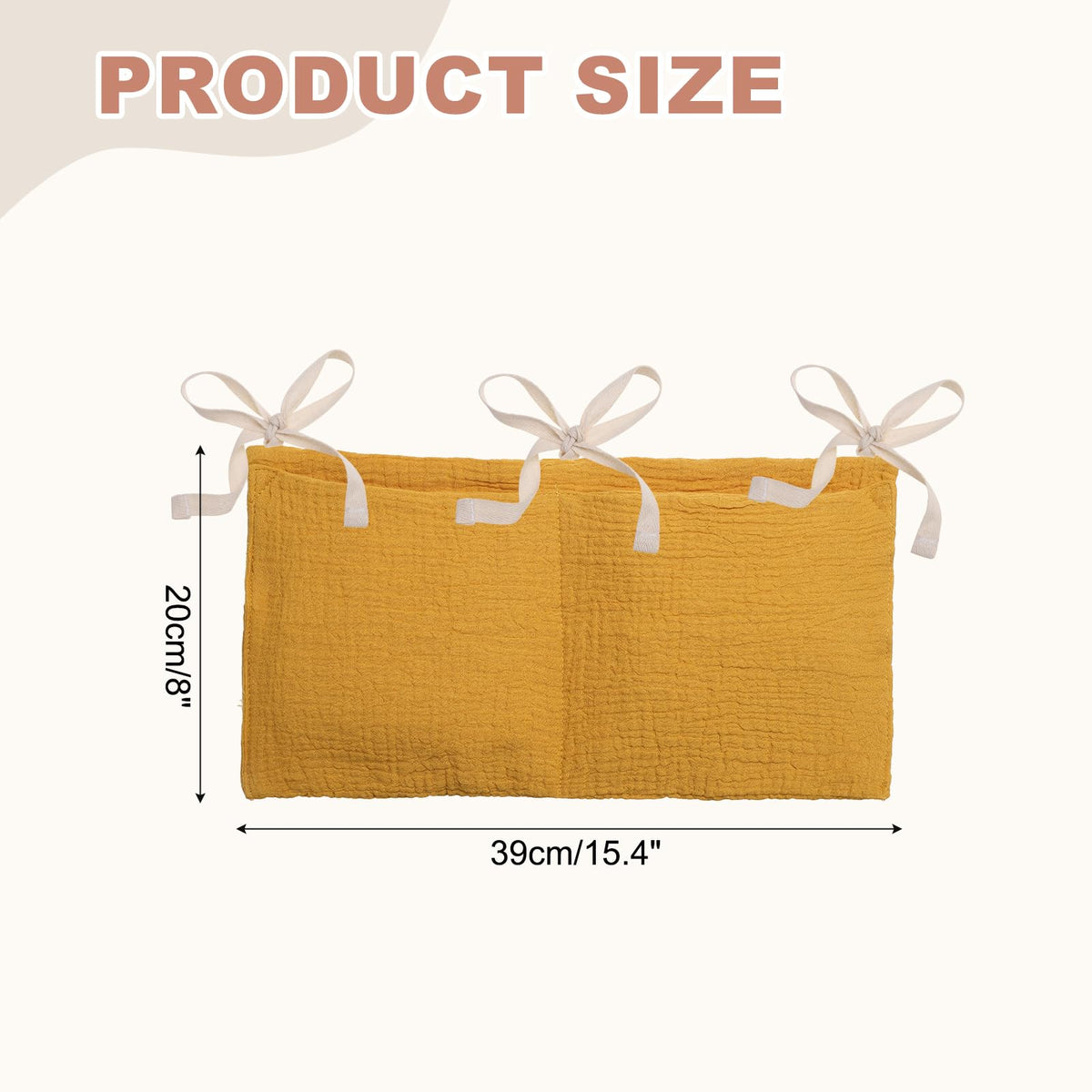 PATIKIL Bedside Hanging Bags, Cotton Milk Bottle Bib-Storage Bag 2 Pockets Nursery Organizer for Bed, Yellow - image 2