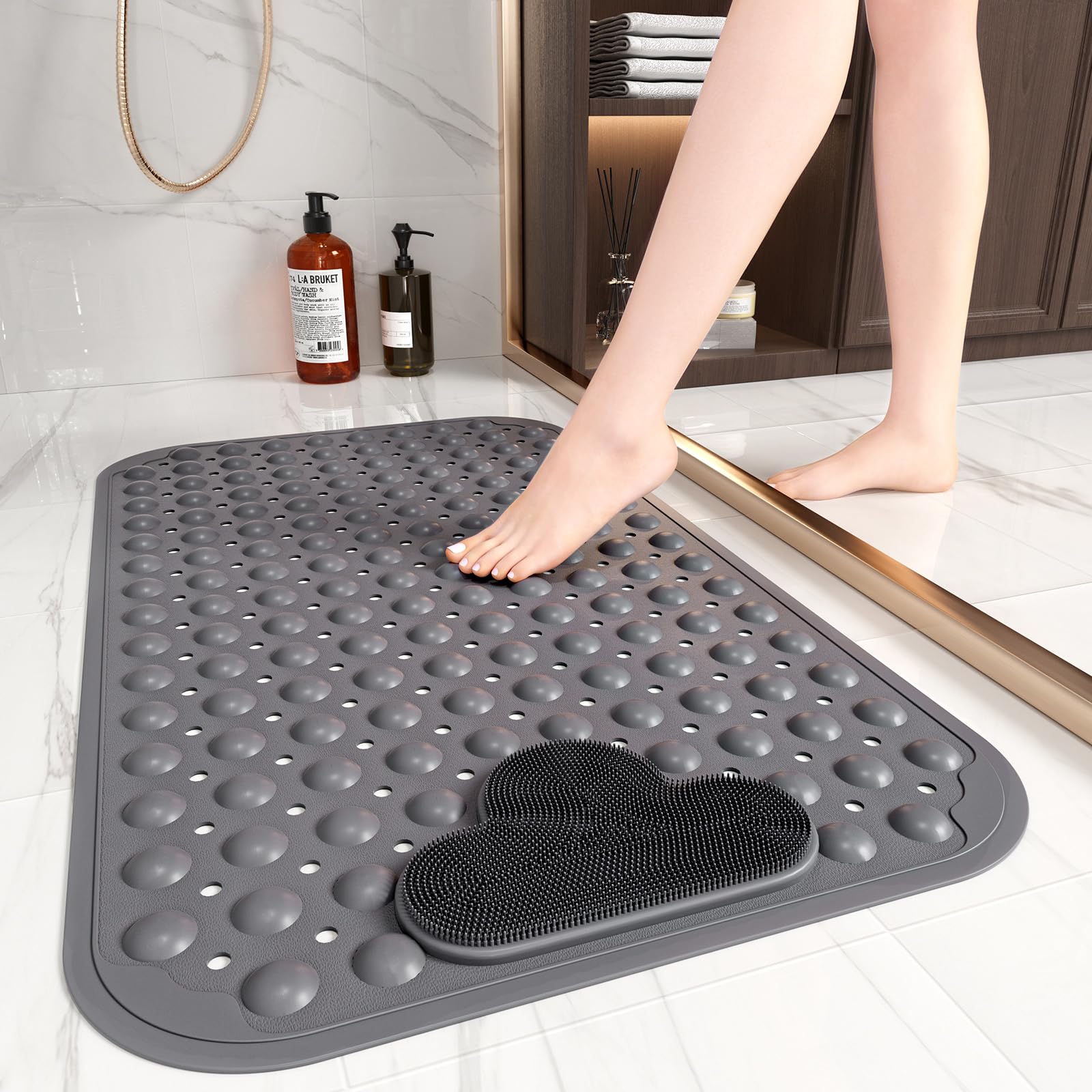 XIYUNTE Non Slip Shower Mat – 70x40cm TPE Anti Mould Bath Mat with Foot Massage