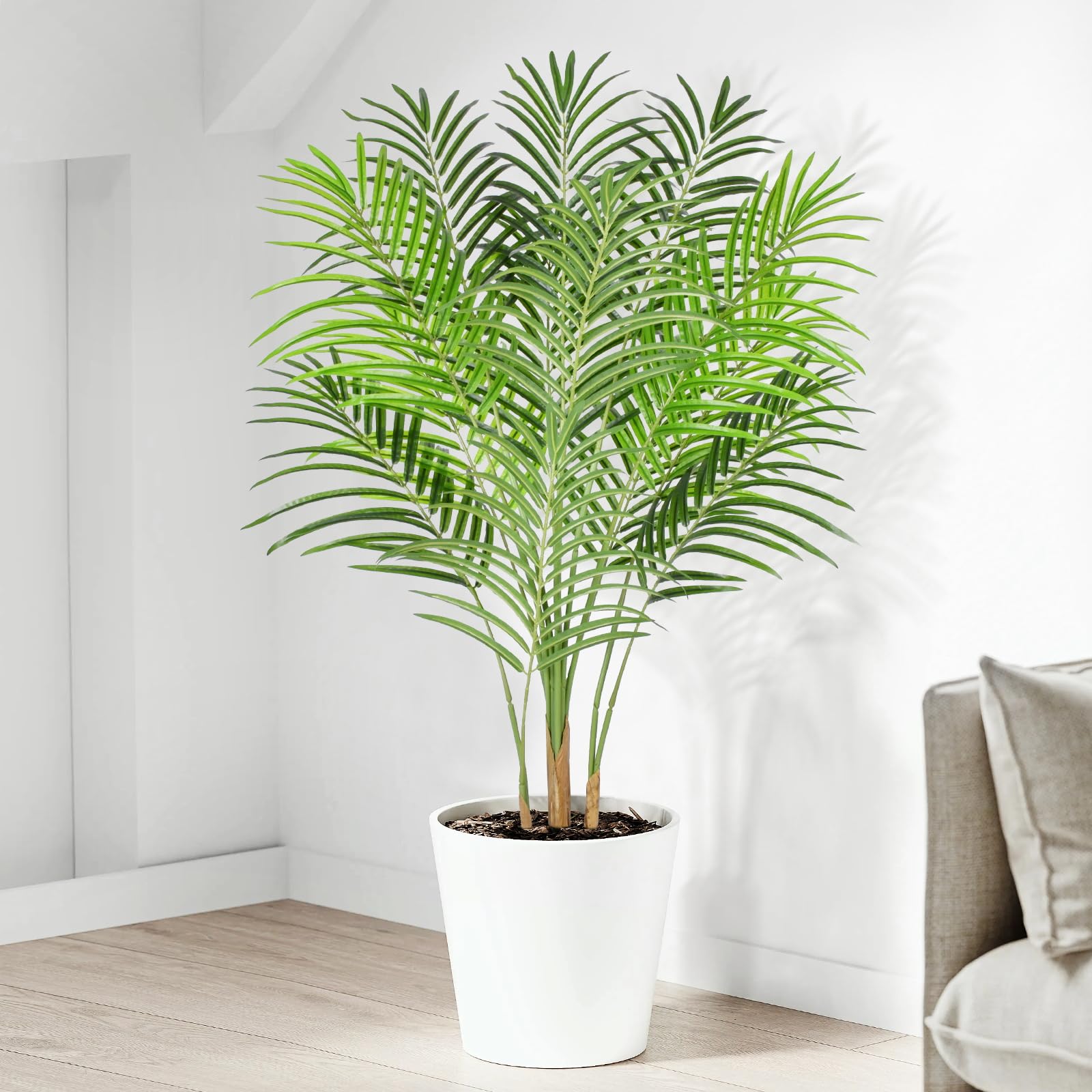 Keeplush 120cm Artificial Areca Palm Tree | Faux Silk Plant with Real Bark