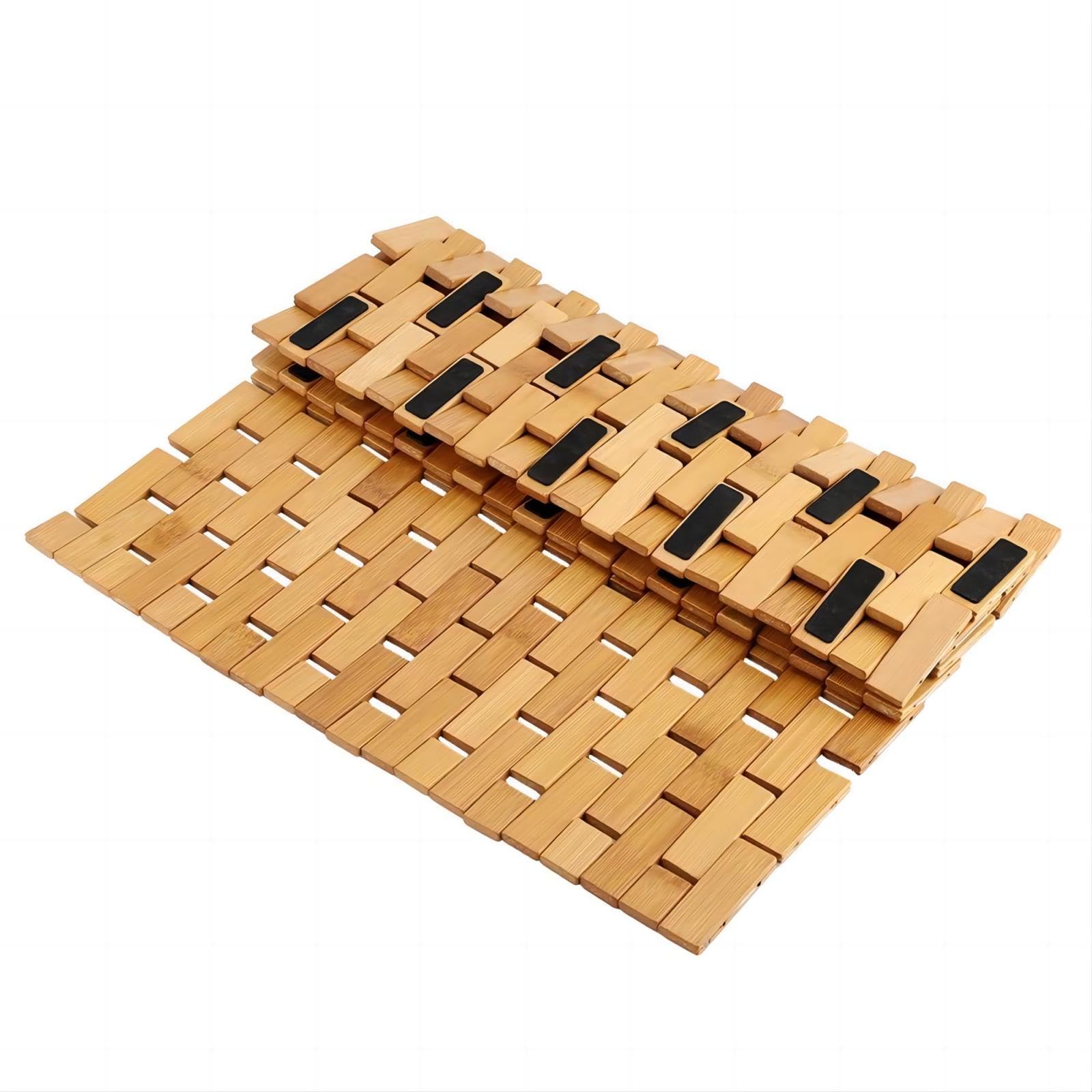 VIFERR Bamboo Bath Mat – Non-Slip Teak Wood Shower Mat for Bathroom
