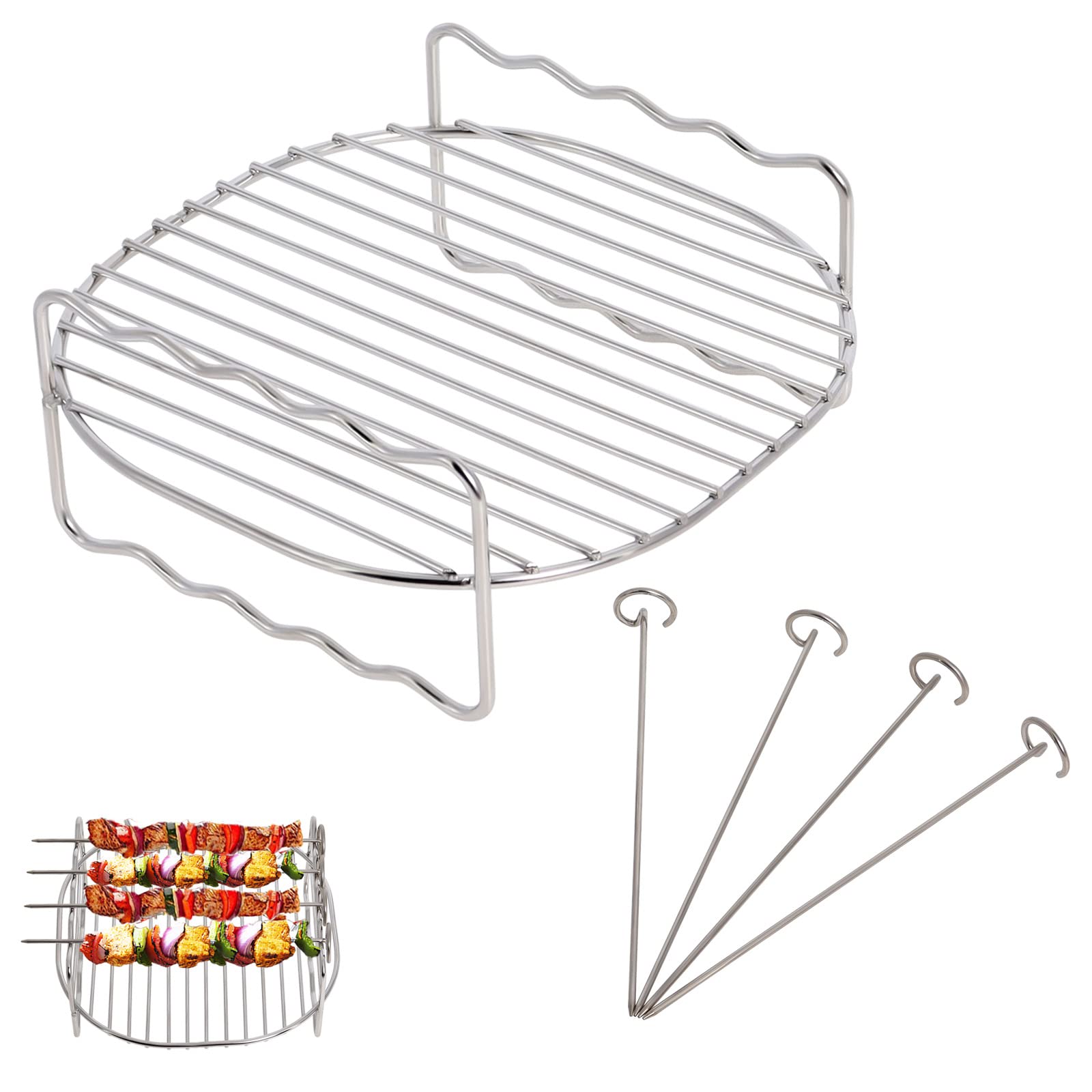 Gekufa Air Fryer Rack - 304 Stainless Steel Double Layer with 4 Skewers
