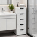 5-Tier Slim Bathroom Storage Cabinet with Wheels - Waterproof PP