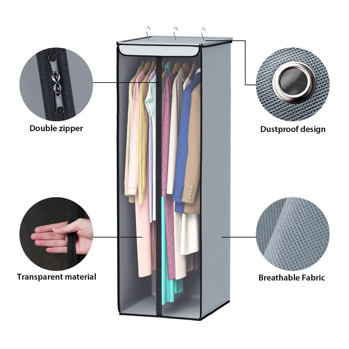 Univivi Garment Bags for Hanging Clothes, 54 In Clothes Rail Cover, 2 Pack - image 5