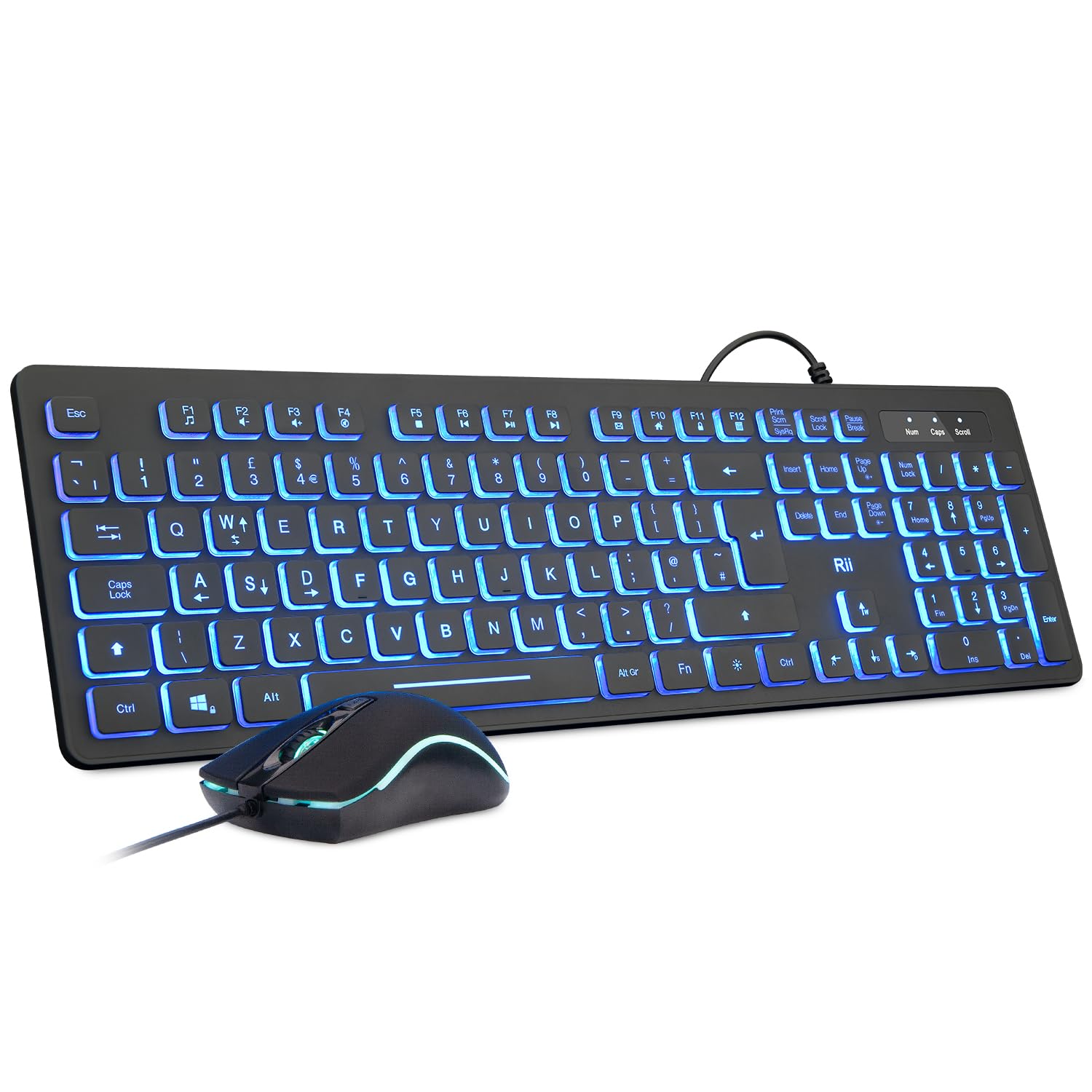 Rii RK105 Wired Keyboard and Mouse Combo | Backlit UK Layout -
