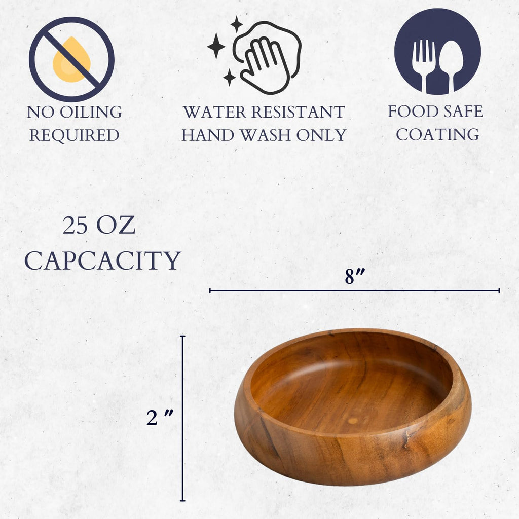 Lavaux Designs Acacia Wood Bowls - Set of 4 Jointless Salad & Pasta Bowls