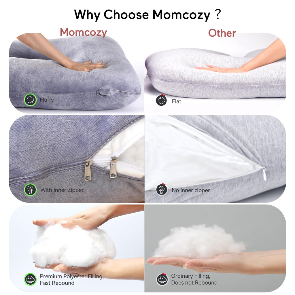 Momcozy U-Shaped Full Body Pregnancy Pillow | Maternity Support - Grey