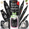 Funcils Black Acrylic Paint Pens – 5 Pack Multi-Tip Set for Rock & Wood