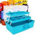 ASelected 3-Layer Plastic Cantilever Craft Storage Box with 2 Trays - Blue