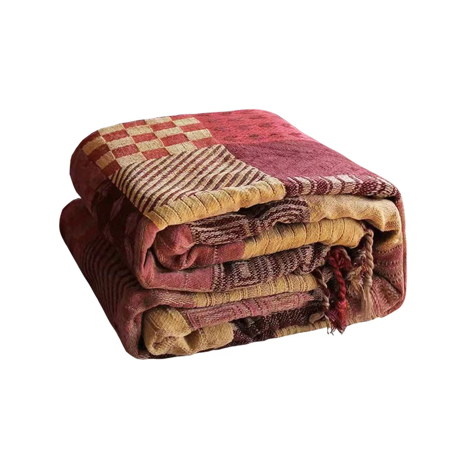 VANJOROY Bohemian Chenille Throw Blanket – Large Patchwork Sofa Bedspread