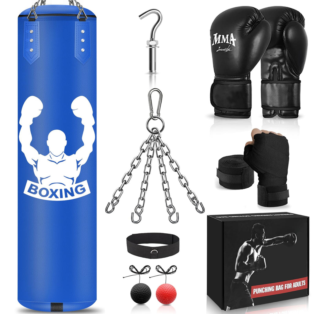 NZQXJXZ 4FT Unfilled Heavy Punching Bag Set with MMA Gloves & Reflex Ball