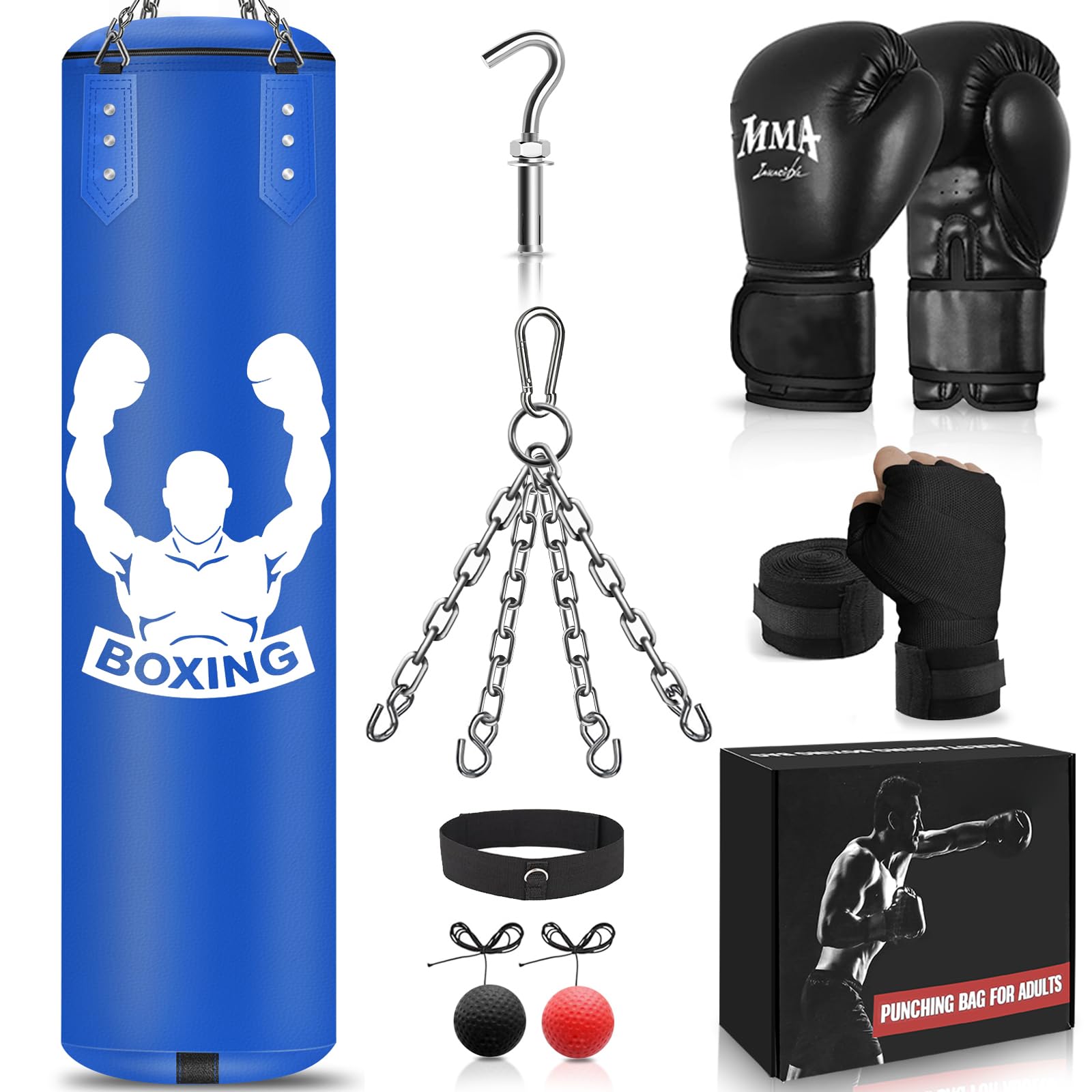 NZQXJXZ 4FT Unfilled Heavy Punching Bag Set with MMA Gloves & Reflex Ball