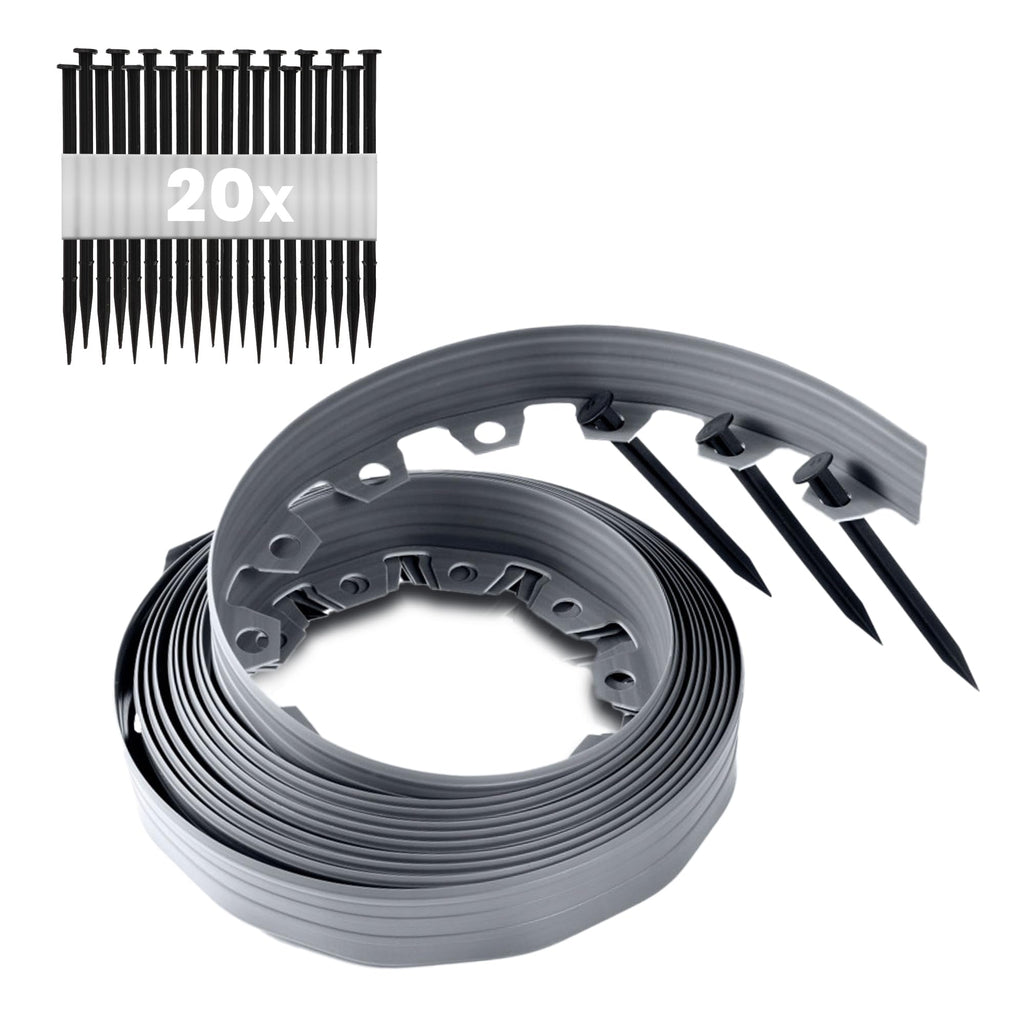 Gardenix Grey Flexible Lawn Edging - 33ft Garden Border with Pegs