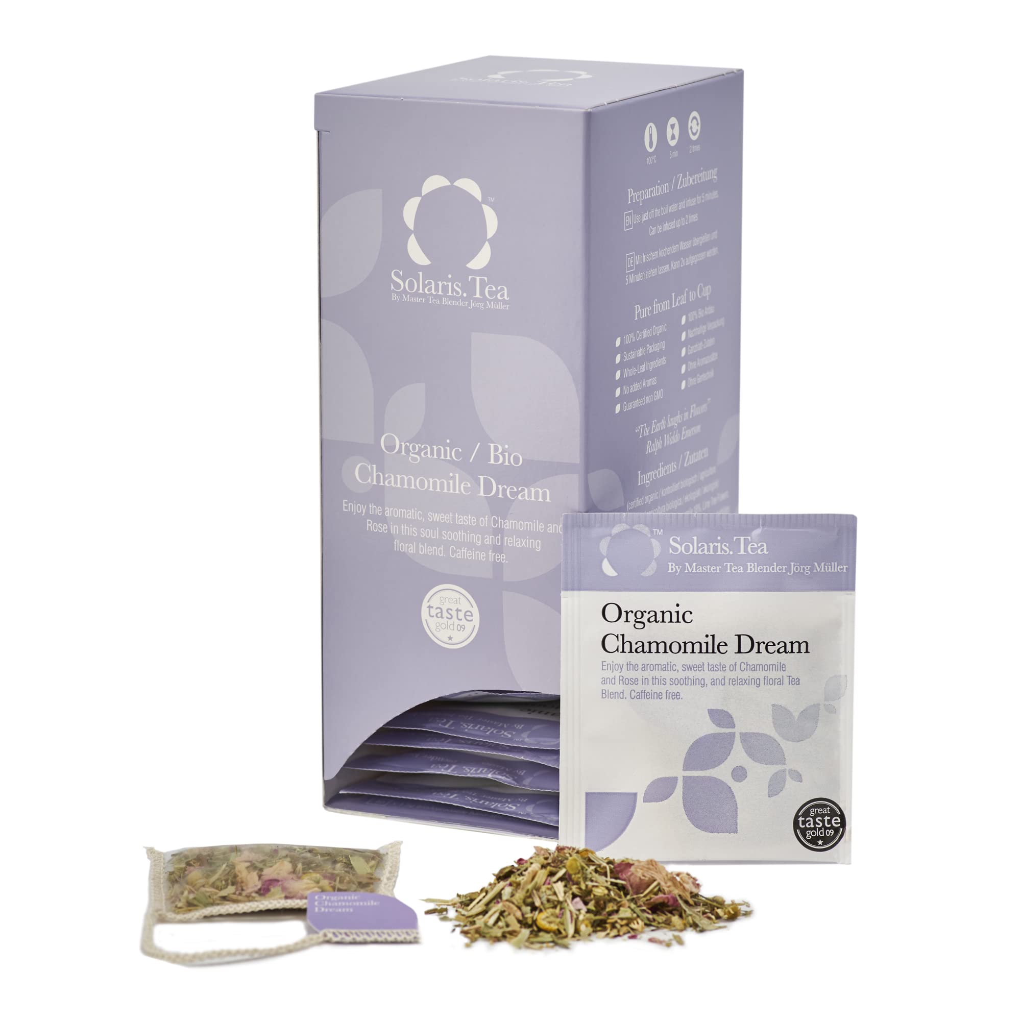 Solaris Tea Organic Chamomile Dream | Whole Leaf Herbal Tea | 40 Teabags