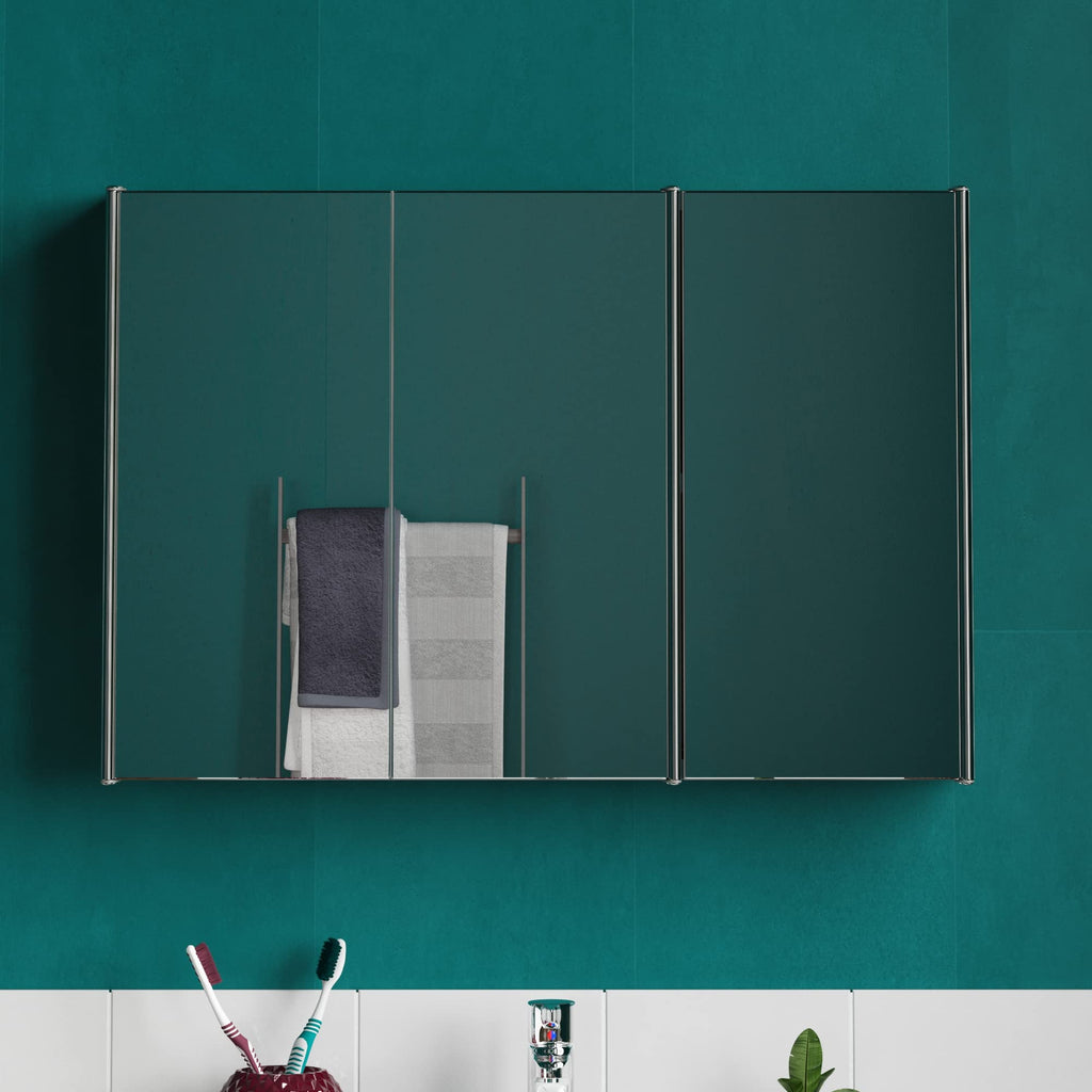 Bath Vida Tiano Triple Mirror Bathroom Cabinet | Stainless Steel Wall Unit