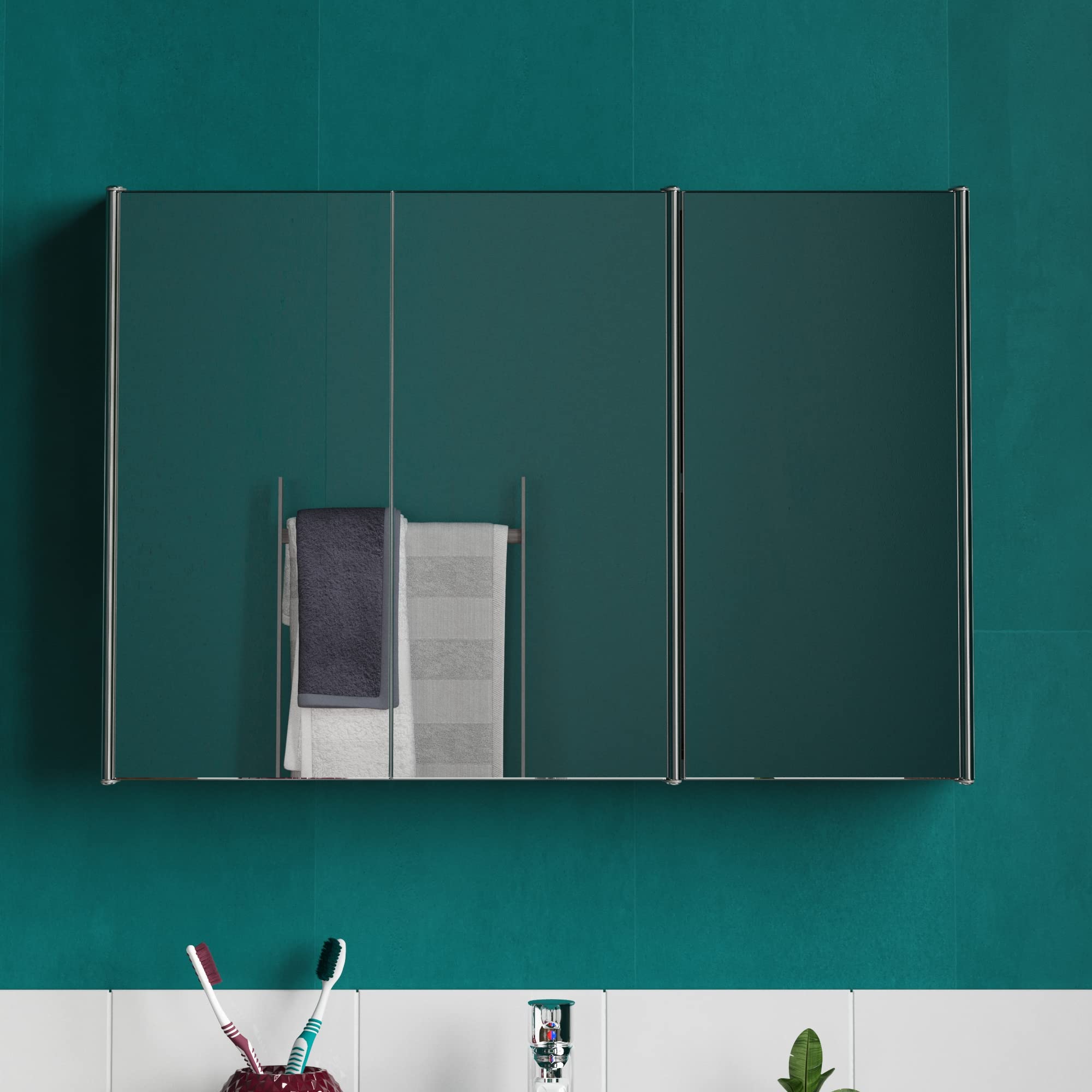 Bath Vida Tiano Triple Mirror Bathroom Cabinet | Stainless Steel Wall Unit