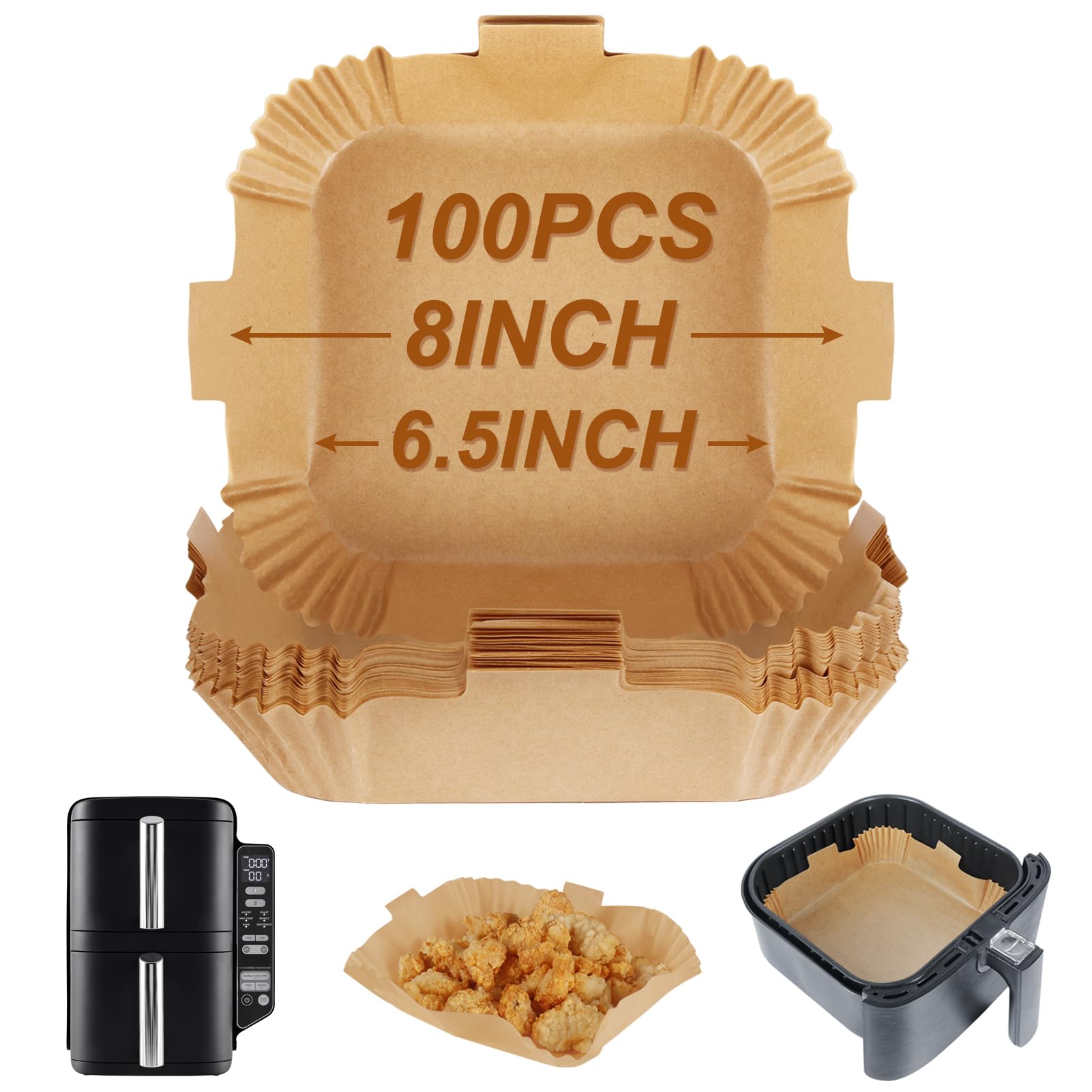 BYKITCHEN 100pcs Square Air Fryer Parchment Paper Liners - Unbleached